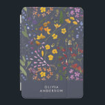 Modern girly floral colorful initial navy blue iPad mini cover<br><div class="desc">Modern girly floral colorful and navy blue personalized initial and name simple classy phone case design.</div>