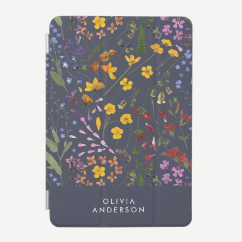 Modern girly floral colorful initial navy blue iPad mini cover