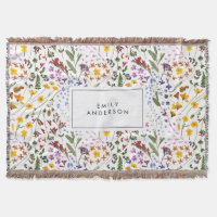 Modern girly floral colorful initial navy blue thr