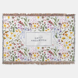 Modern girly floral colorful initial navy blue thr throw blanket