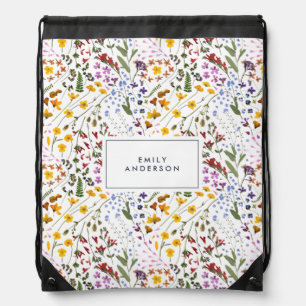 Modern girly floral colorful initial navy wild drawstring bag