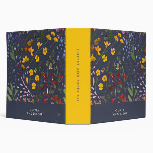Modern girly floral colorful name navy blue 3 ring 3 ring binder