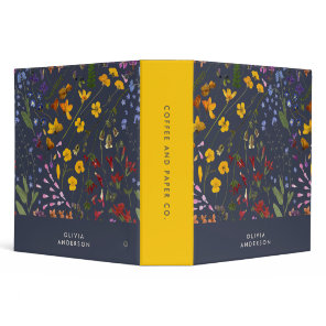 Modern girly floral colorful name navy blue 3 ring binder