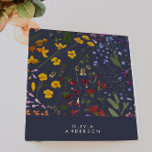 Modern girly floral colorful name navy blue 3 ring binder<br><div class="desc">Modern girly floral colorful and navy blue personalized name and company name / year in review simple classy folder design.</div>