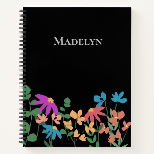 Modern Girly Floral Colorful pattern black custom Notebook