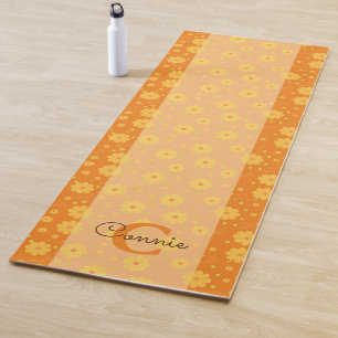 Modern Girly Floral Pattern Custom Name Monogram Yoga Mat