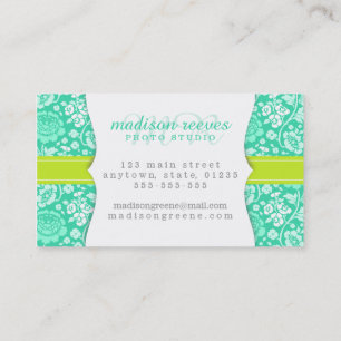 Modern Girly Floral Teal & Lime Green Personalized Business Card