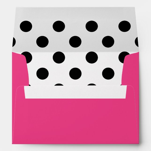 Modern Girly Fuchsia and Black Polka Dots Envelope (Back (Bottom))