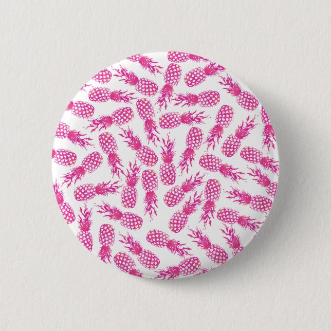 Modern girly fuchsia cute pineapple pattern button (Front)