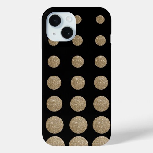 modern girly geometric black gold polka dots iPhone 15 case