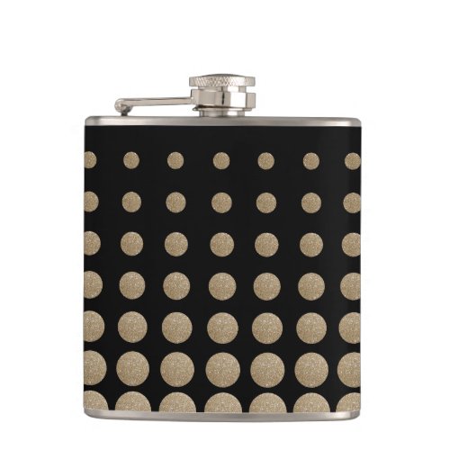 modern girly geometric black gold polka dots flask