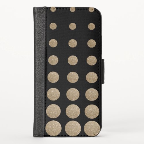 modern girly geometric black gold polka dots iPhone x wallet case