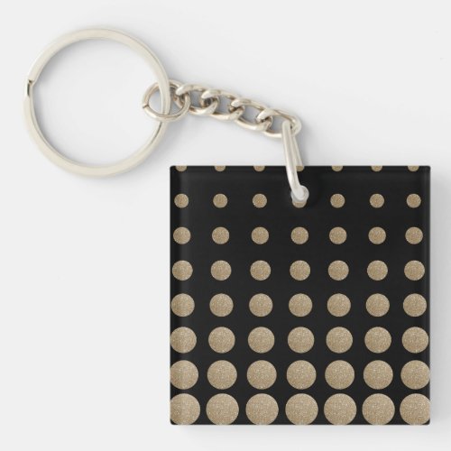 modern girly geometric black gold polka dots keychain