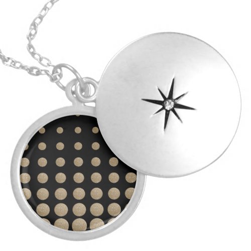 modern girly geometric black gold polka dots locket necklace