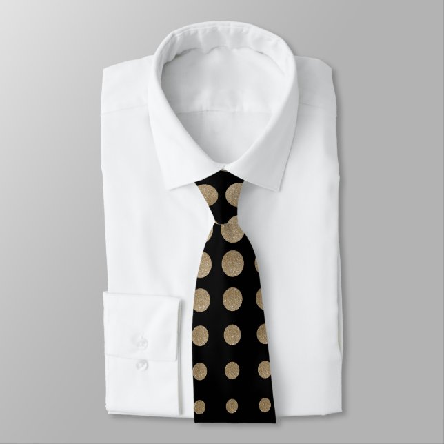 modern girly geometric black gold polka dots neck tie (Tied)