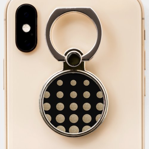 modern girly geometric black gold polka dots phone ring stand