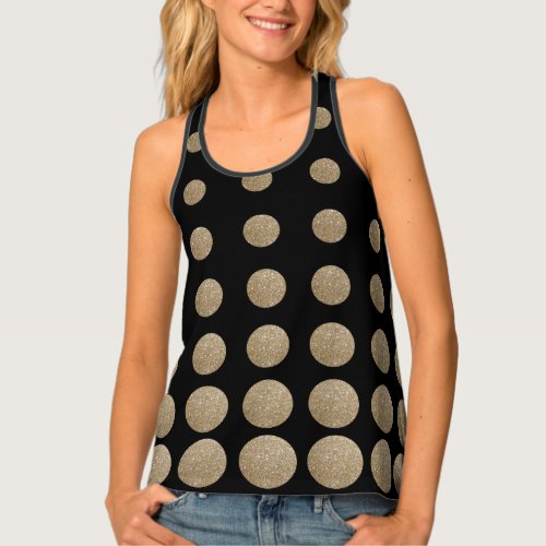 modern girly geometric black gold polka dots tank top