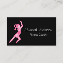 Modern Girly Girl Pink and Black Fitness Coach Business Card