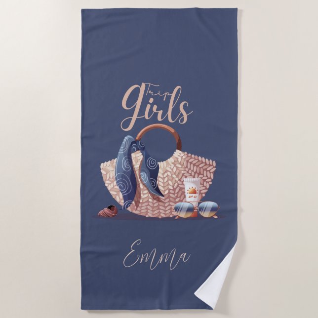 Modern Girly Girls Trip Monogram Beach Towel (Front)