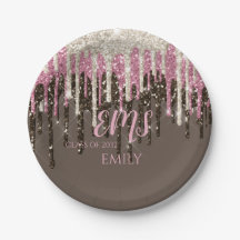 Modern Girly Glam Monogram Typography Glitter Grad