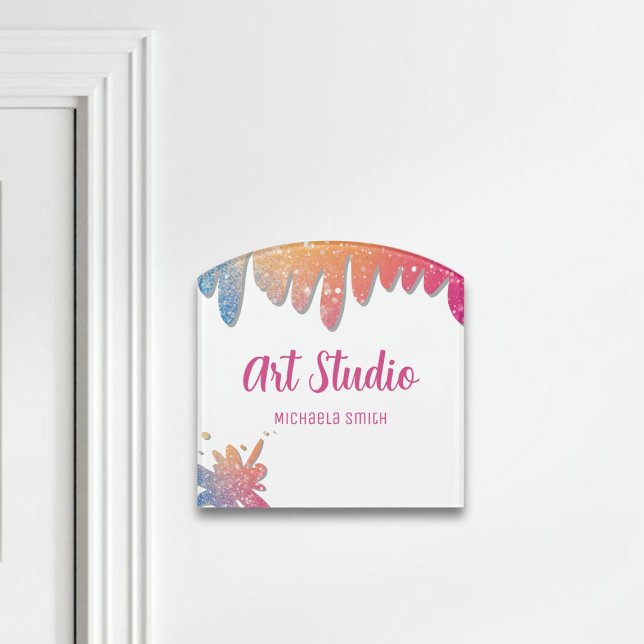 Modern Girly Glitter Drips Art Door Sign (Creator Uploaded)