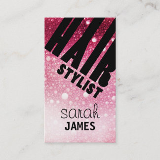 modern girly glitter pink hairstylist hair stylist business card