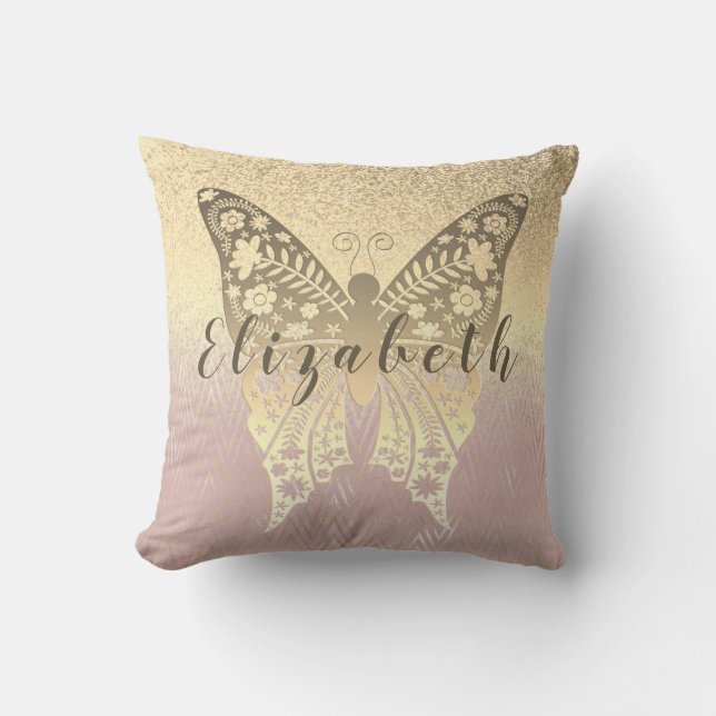 Modern Girly Glitter Rose Gold Throw Pillow (Front)