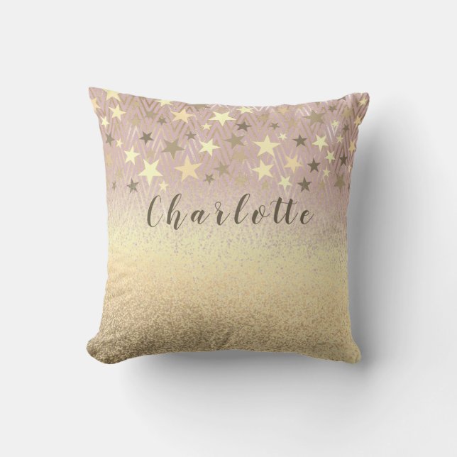 Modern Girly Glitter Rose Gold Throw Pillow (Front)