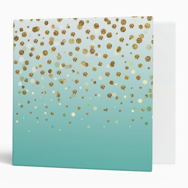 Modern Girly gold glitter confetti Blue Gradient  3 Ring Binder (Front/Inside)