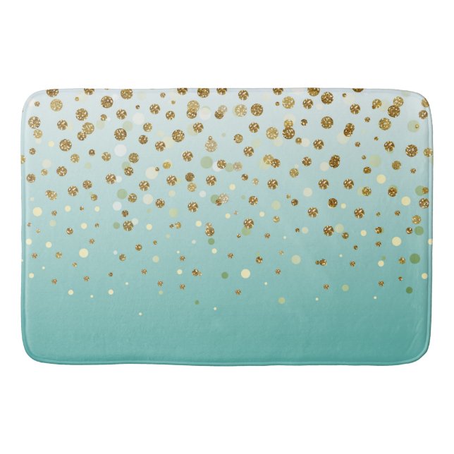 Modern Girly gold glitter confetti Blue Gradient  Bathroom Mat (Front)