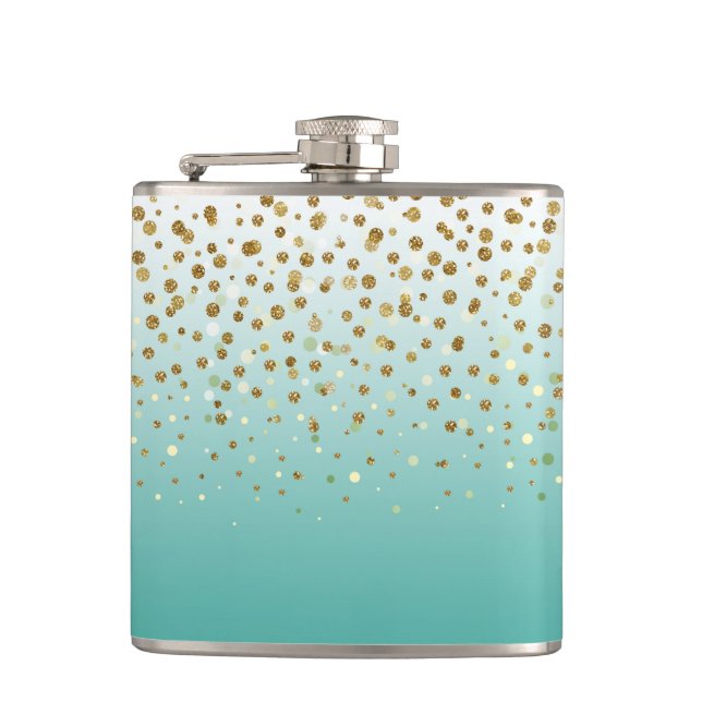 Modern Girly gold glitter confetti Blue Gradient  Flask (Front)