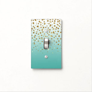 Modern Girly gold glitter confetti Blue Gradient Light Switch Cover