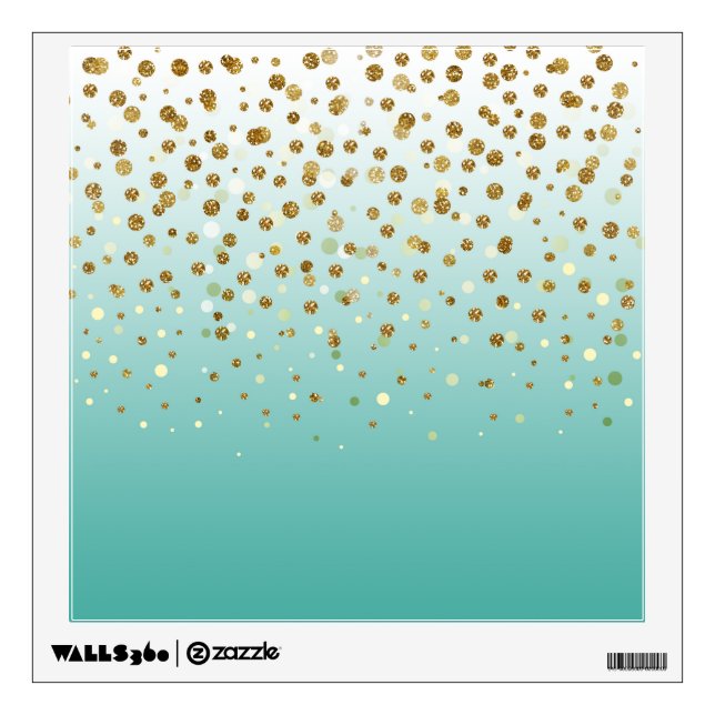 Modern Girly gold glitter confetti Blue Gradient  Wall Decal (Front)