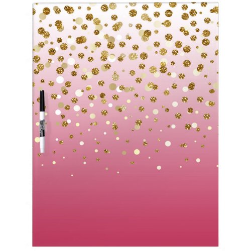 Modern Girly gold glitter confetti Pink Gradient Dry Erase Board