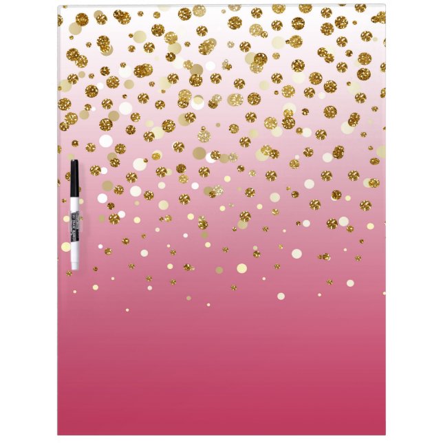 Modern Girly gold glitter confetti Pink Gradient Dry Erase Board (Front)