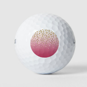 Modern Girly gold glitter confetti Pink Gradient Golf Balls