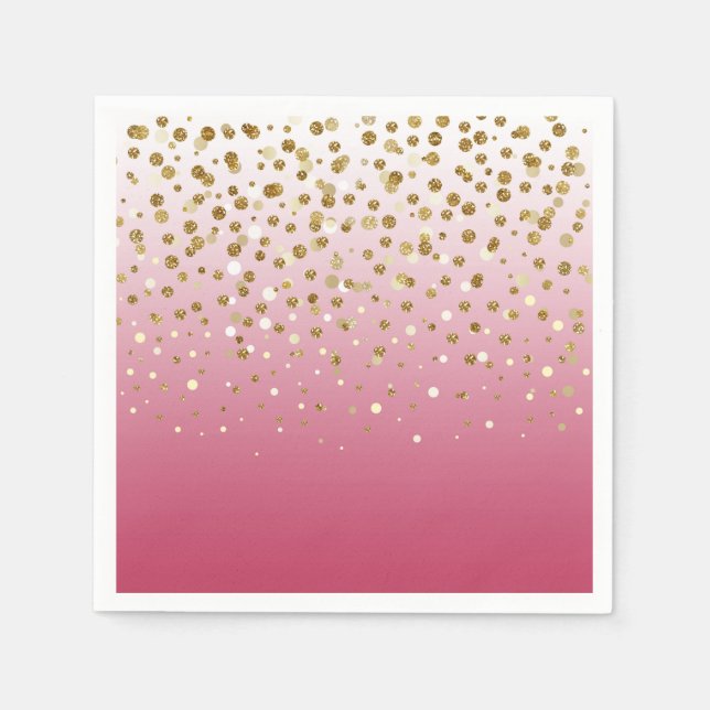 Modern Girly gold glitter confetti Pink Gradient Napkins (Front)