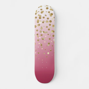 Modern Girly gold glitter confetti Pink Gradient Skateboard Deck