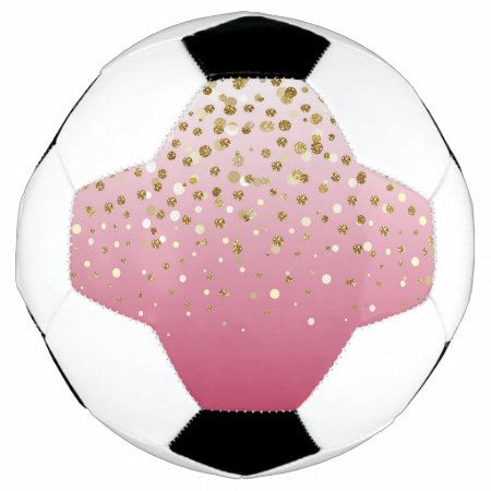 Modern Girly Gold Glitter Confetti Pink Gradient Soccer Ball