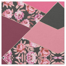 Modern Girly Gold Pink Black Floral Geometric Fabric