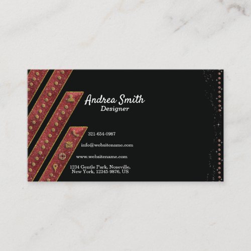 Modern Girly Gold Red Shiny Glitter with Monogram  Business Card