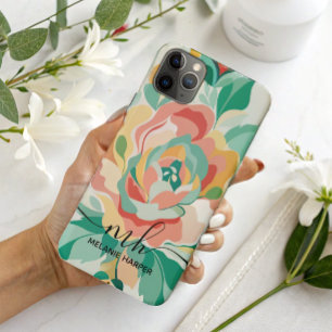 Modern girly green floral watercolor monogram iPhone 11 pro max case