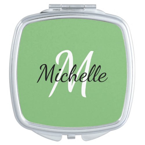 Modern Girly Green Monogram Initial  Name Compact Mirror