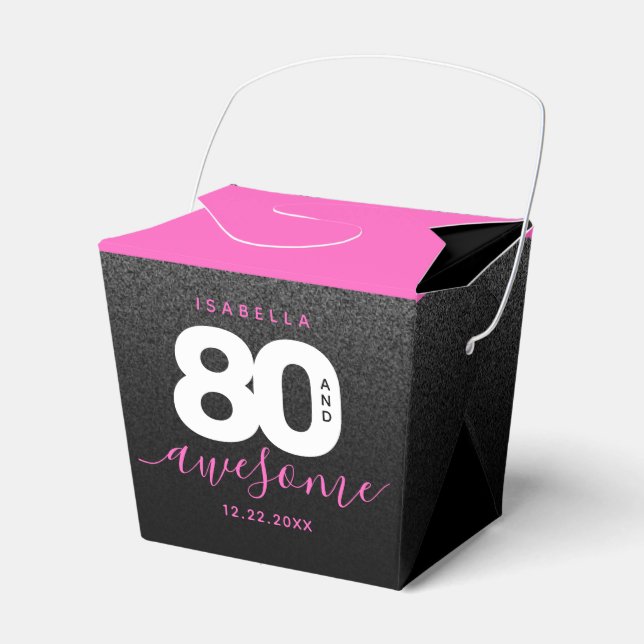 Modern Girly Hot Pink 80 and Awesome Favor Boxes (Front Side)