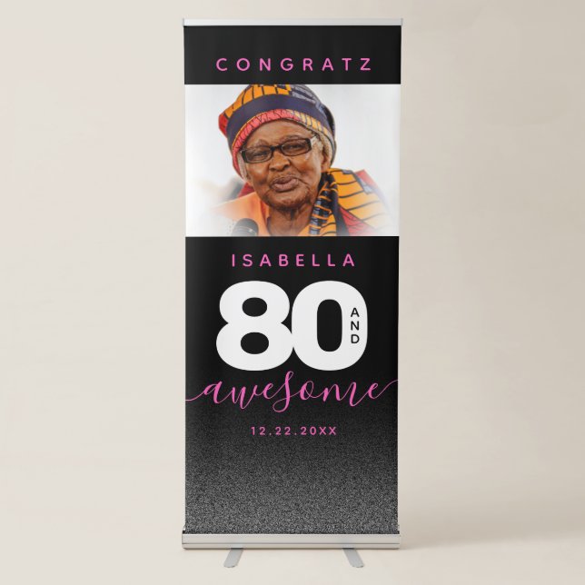 Modern Girly Hot Pink 80 and Awesome Retractable Banner (Front)