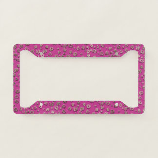 Modern Girly Hot Pink Glitter Leopard License Plate Frame