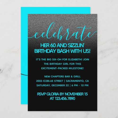 Modern Girly Ice Blue 60 and Sizzlin Invitation