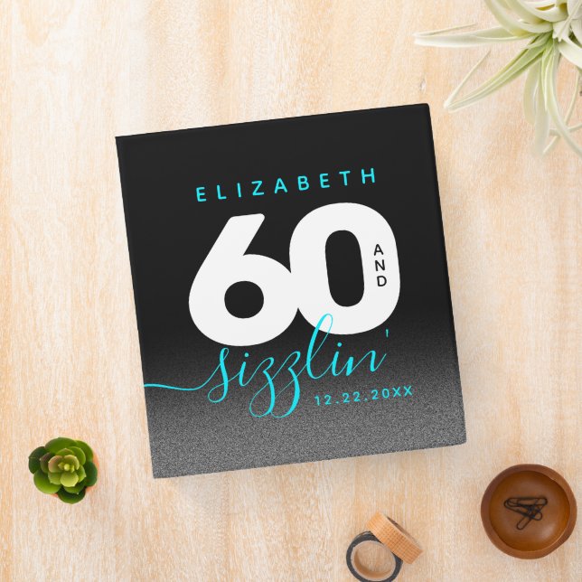 Modern Girly Ice Blue 60 and Sizzling 3 Ring Binder (In Situ)