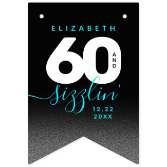 Modern Girly Ice Blue 60 and Sizzling Bunting Flags