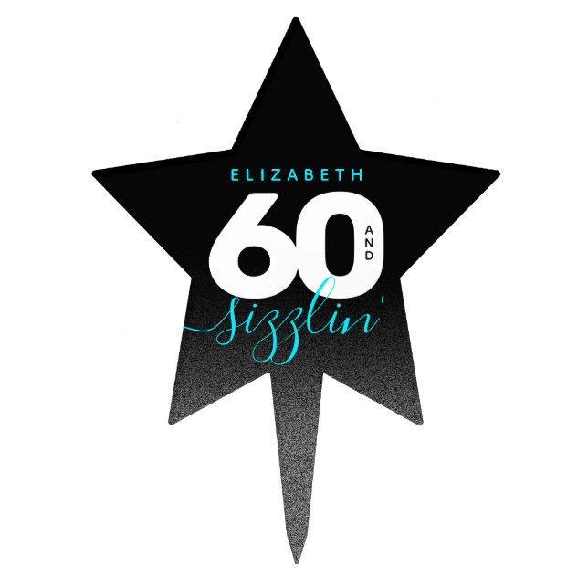 Modern Girly Ice Blue 60 and Sizzling Cake Topper (Front)